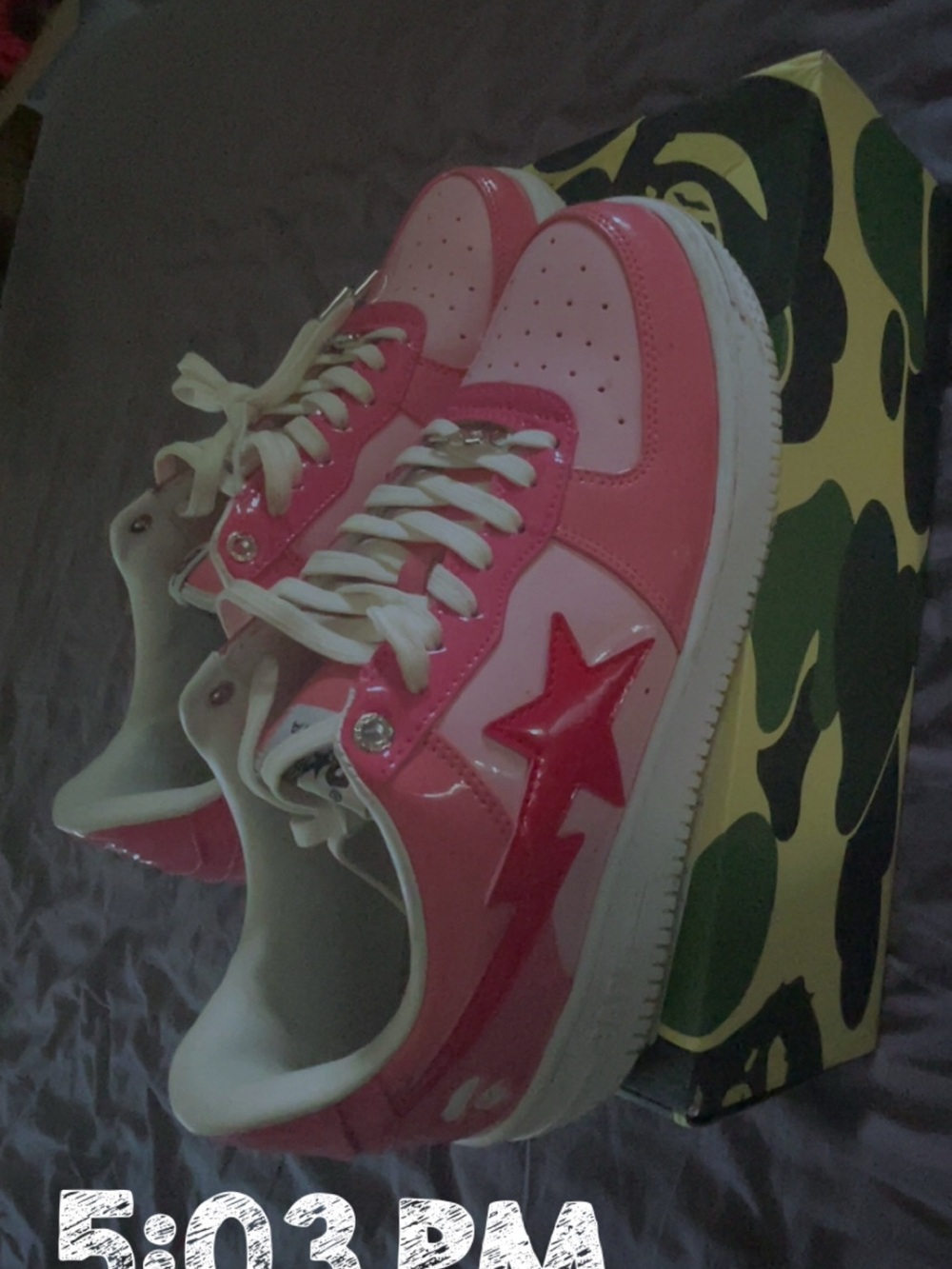 Bape Sta Low Pink Patent & Light Pink with Red Star